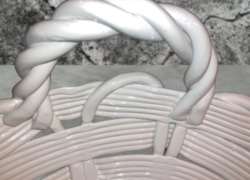 White Italian Terraglia Bianca Ceramic "Woven" Tray Basket - Mid 20th-Century Vintage ~ 13" - Timeless Treasures Emporium1