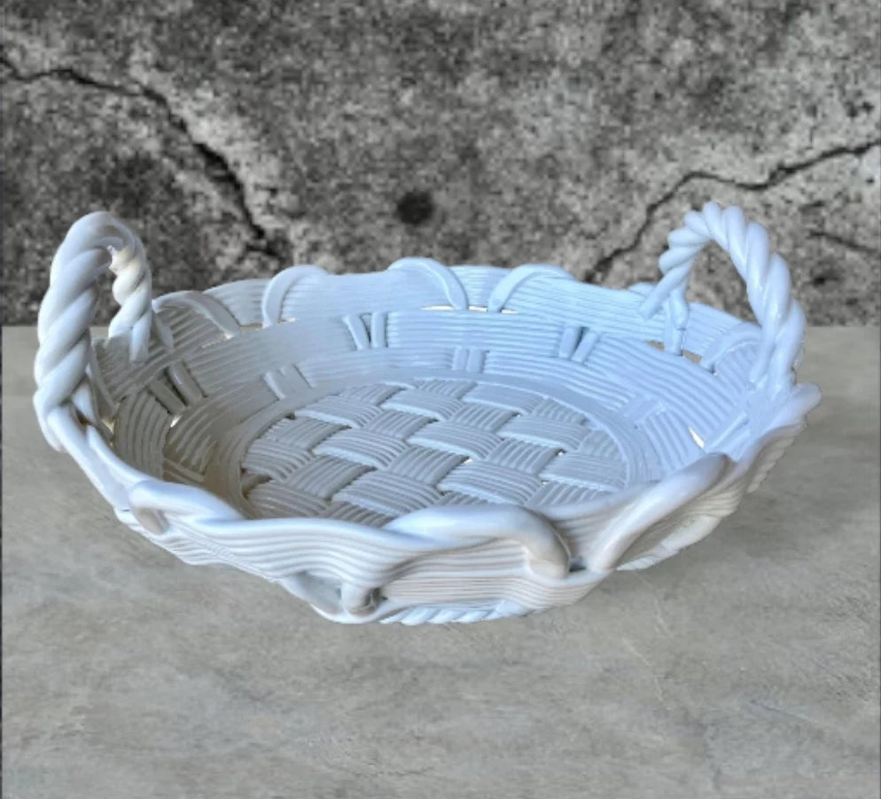 White Italian Terraglia Bianca Ceramic "Woven" Tray Basket - Mid 20th-Century Vintage ~ 13" - Timeless Treasures Emporium1