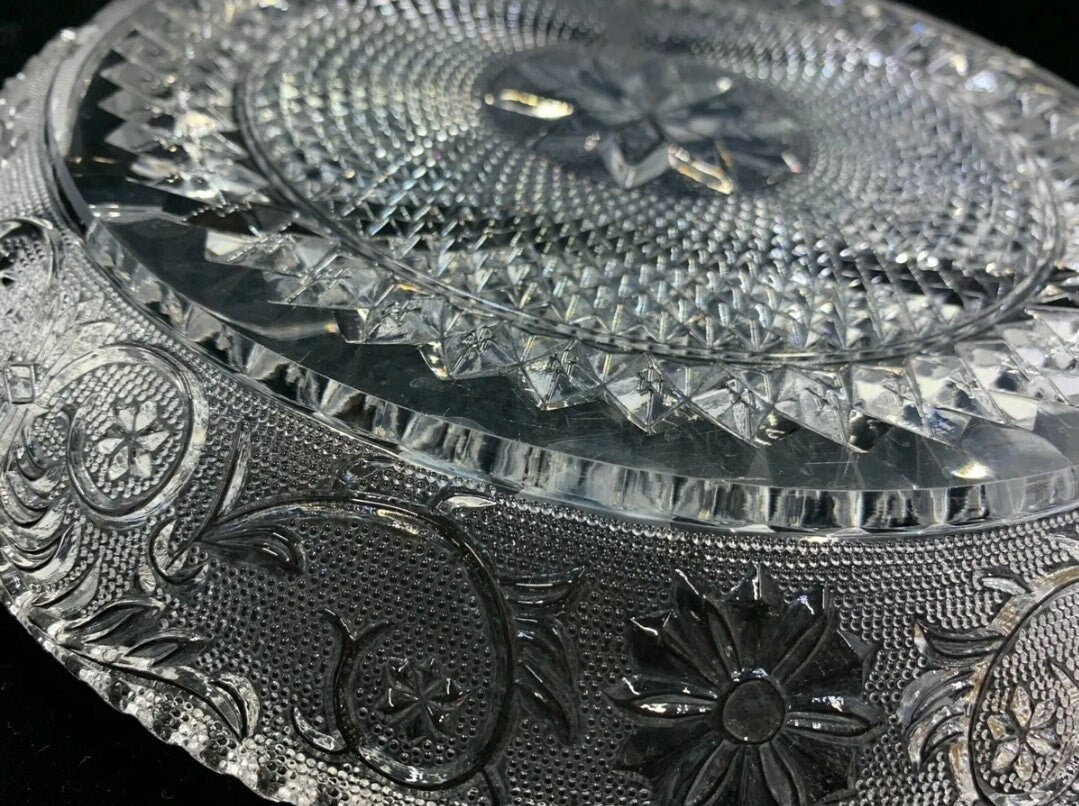 Vintage Duncan Miller “SANDWICH” Pattern #41 sectioned EAPG Clear Cut Glass Serving Platter 12” B16