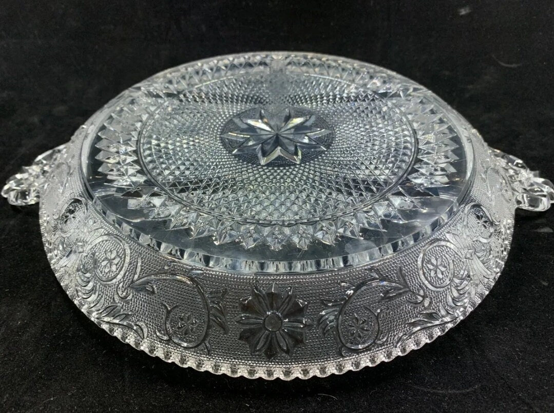 Vintage Duncan Miller “SANDWICH” Pattern #41 sectioned EAPG Clear Cut Glass Serving Platter 12” B16