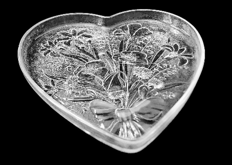 Vintage Crystalia Corporation Clear Glass Crystal Heart-Shaped Bouquet Platter, Large 13" x 12" Embossed Serving Platter