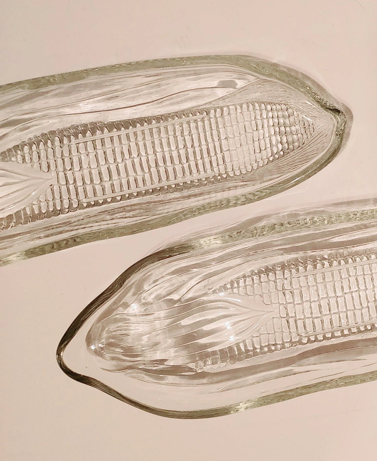 Vintage Pilgrim Corn Cob Holders Trays/Plates Heavy Glass Set of 2 Platter-CORN On The COB /Textured Corn Holders | Glass Corn Dish - Timeless Treasures Emporium1
