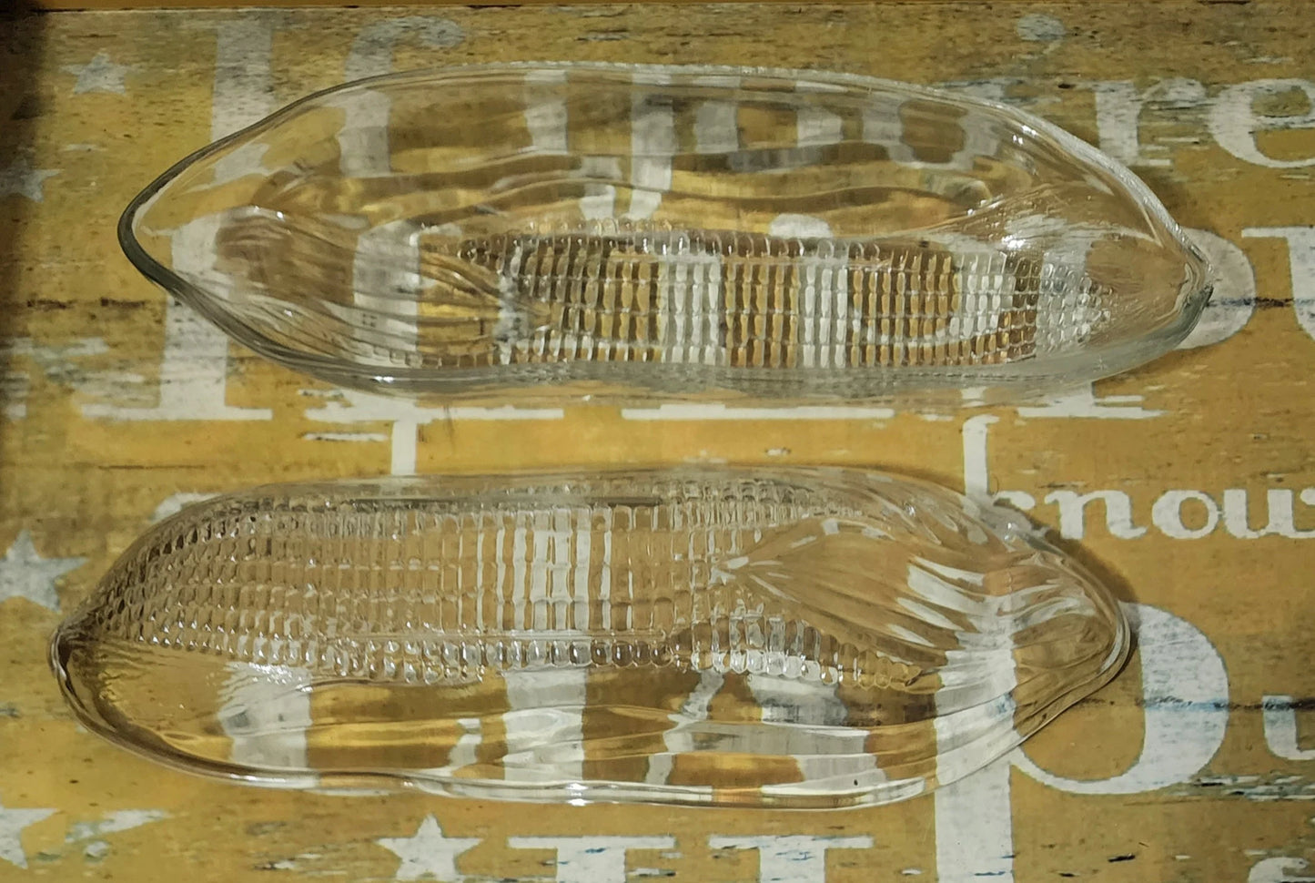 Vintage Pilgrim Corn Cob Holders Trays/Plates Heavy Glass Set of 2 Platter-CORN On The COB /Textured Corn Holders | Glass Corn Dish - Timeless Treasures Emporium1