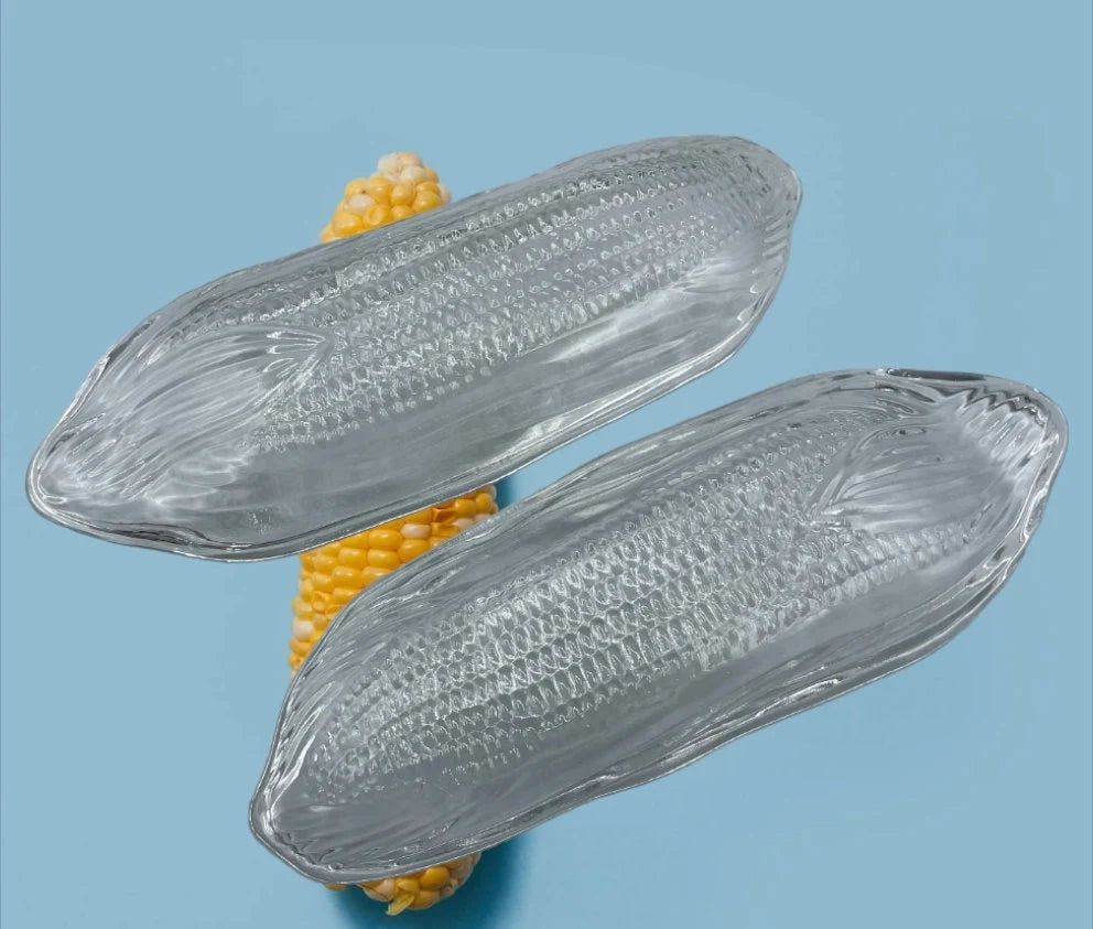Vintage Pilgrim Corn Cob Holders Trays/Plates Heavy Glass Set of 2 Platter-CORN On The COB /Textured Corn Holders | Glass Corn Dish - Timeless Treasures Emporium1