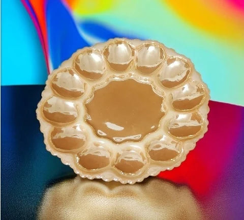 Vintage Anchor Hocking Robins Egg Blue Glass Deviled Egg / Oyster Plate Server Dish With Gold Trim ~ 10" - Timeless Treasures Emporium1