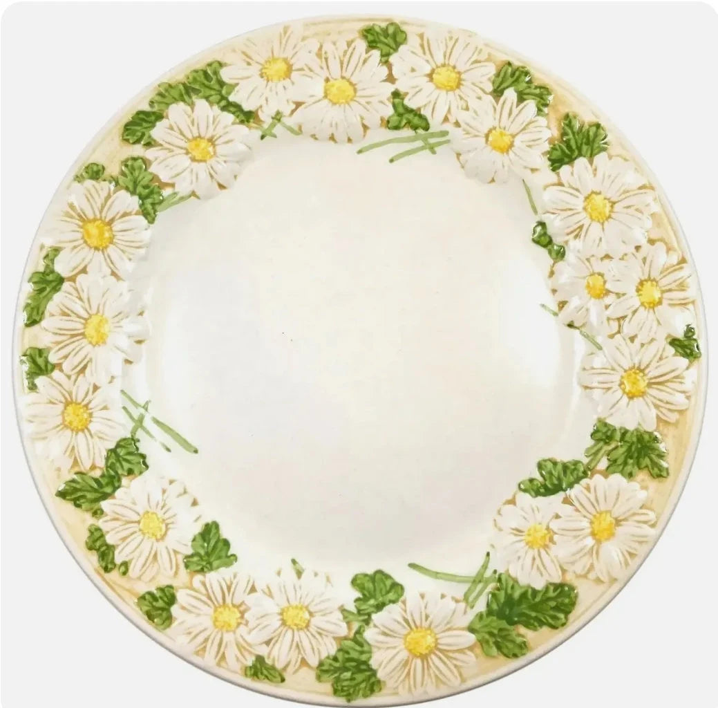 Vintage Mid-Century Hand-Painted Sculped Metlox-Poppytrail Daisy USA Round Dinner Plate ~ 10.5" - Timeless Treasures Emporium1