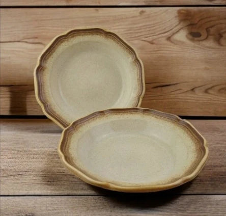 Mikasa Whole Wheat Cream Center Soup/Cereal Bowls 8-1/2" Tan & Brown Stoneware E8000 ~ Set of Two (2) - Timeless Treasures Emporium1