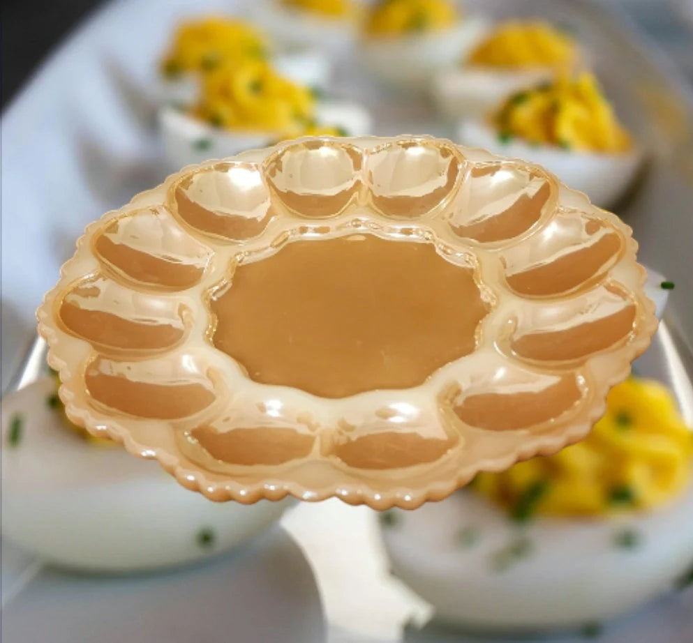 Vintage Anchor Hocking Robins Egg Blue Glass Deviled Egg / Oyster Plate Server Dish With Gold Trim ~ 10" - Timeless Treasures Emporium1