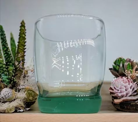 VTG Libbey Carrington Square Lowball Rocks Glasses Aqua/Green Double Old-Fashioned Glasses Made USA Set of 4 MCM - Timeless Treasures Emporium1