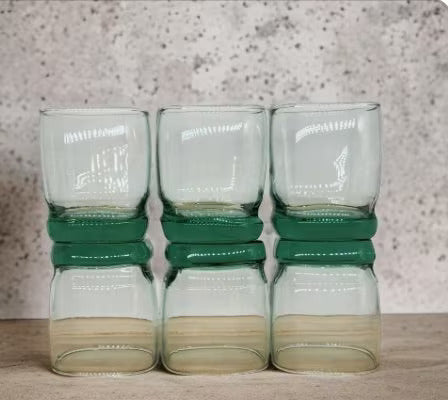 VTG Libbey Carrington Square Lowball Rocks Glasses Aqua/Green Double Old-Fashioned Glasses Made USA Set of 4 MCM - Timeless Treasures Emporium1