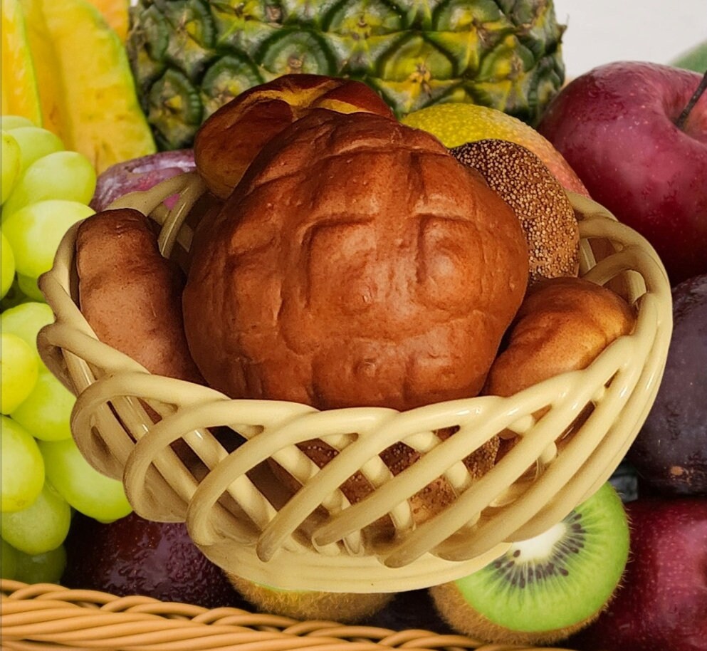 Yellow (Butter) Lattice Weave Woven Ceramic Decorative Fruit Bread Bowl Basket, 9"H x 10.75"W x 5"D Horizontal - Timeless Treasures Emporium1