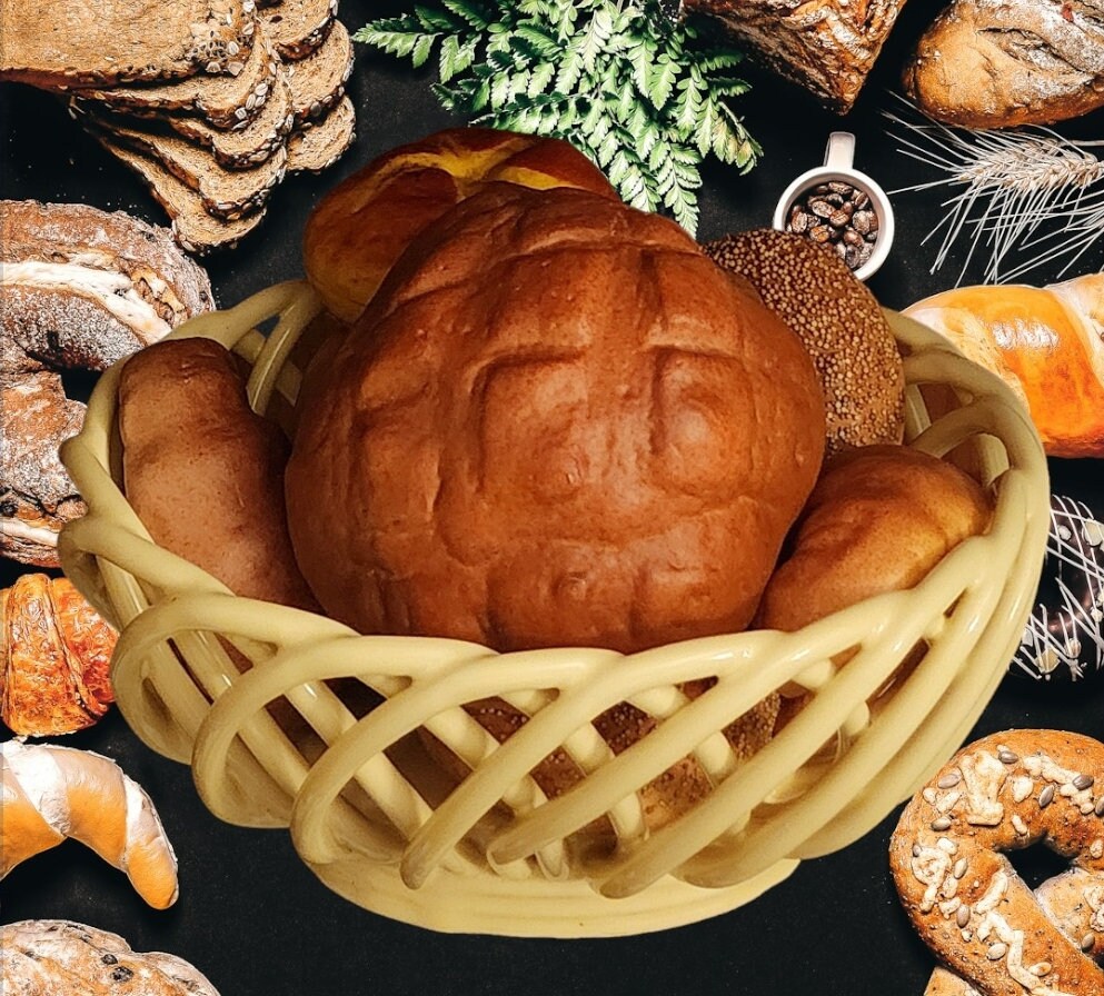 Yellow (Butter) Lattice Weave Woven Ceramic Decorative Fruit Bread Bowl Basket, 9"H x 10.75"W x 5"D Horizontal - Timeless Treasures Emporium1