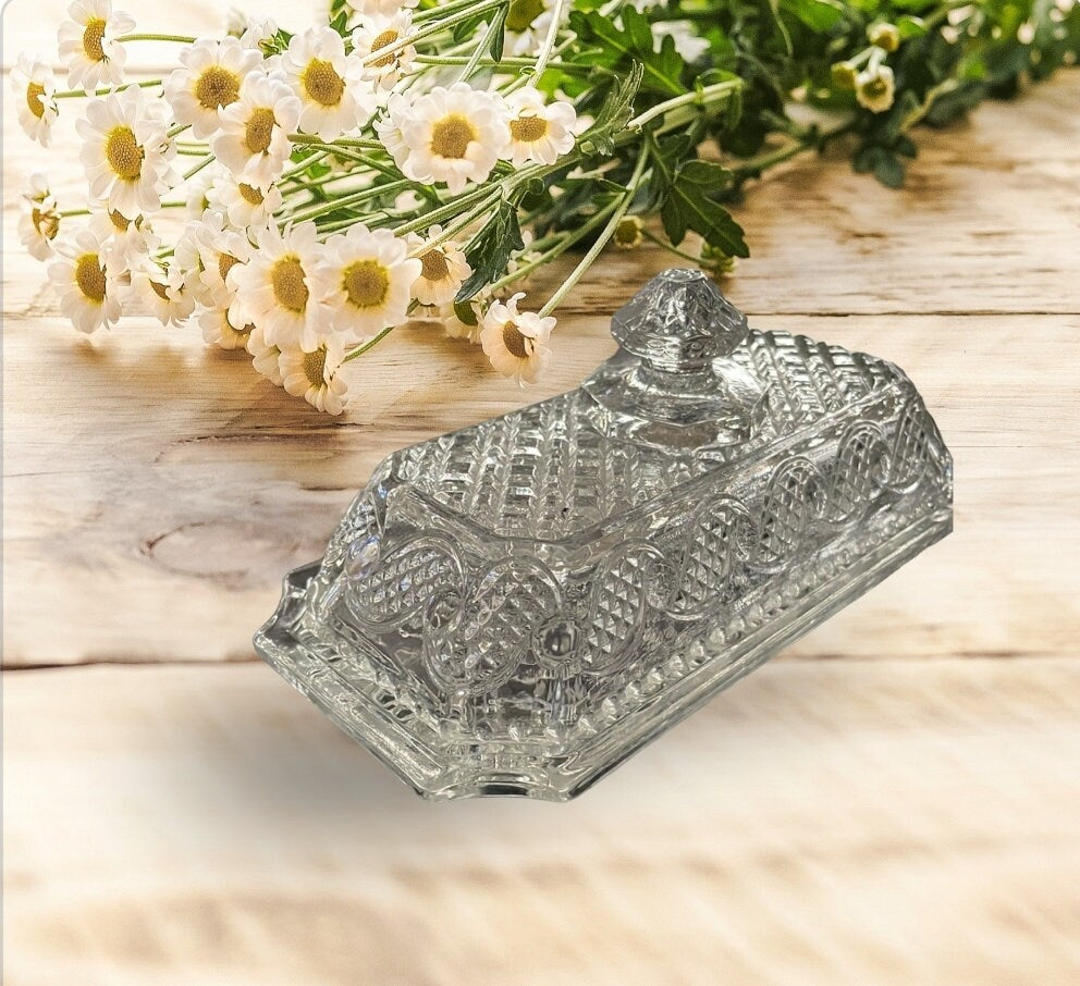 Title: Vintage Avon Cape Cod Clear Glass Butter Dish with Lid - 1983-84 Collection