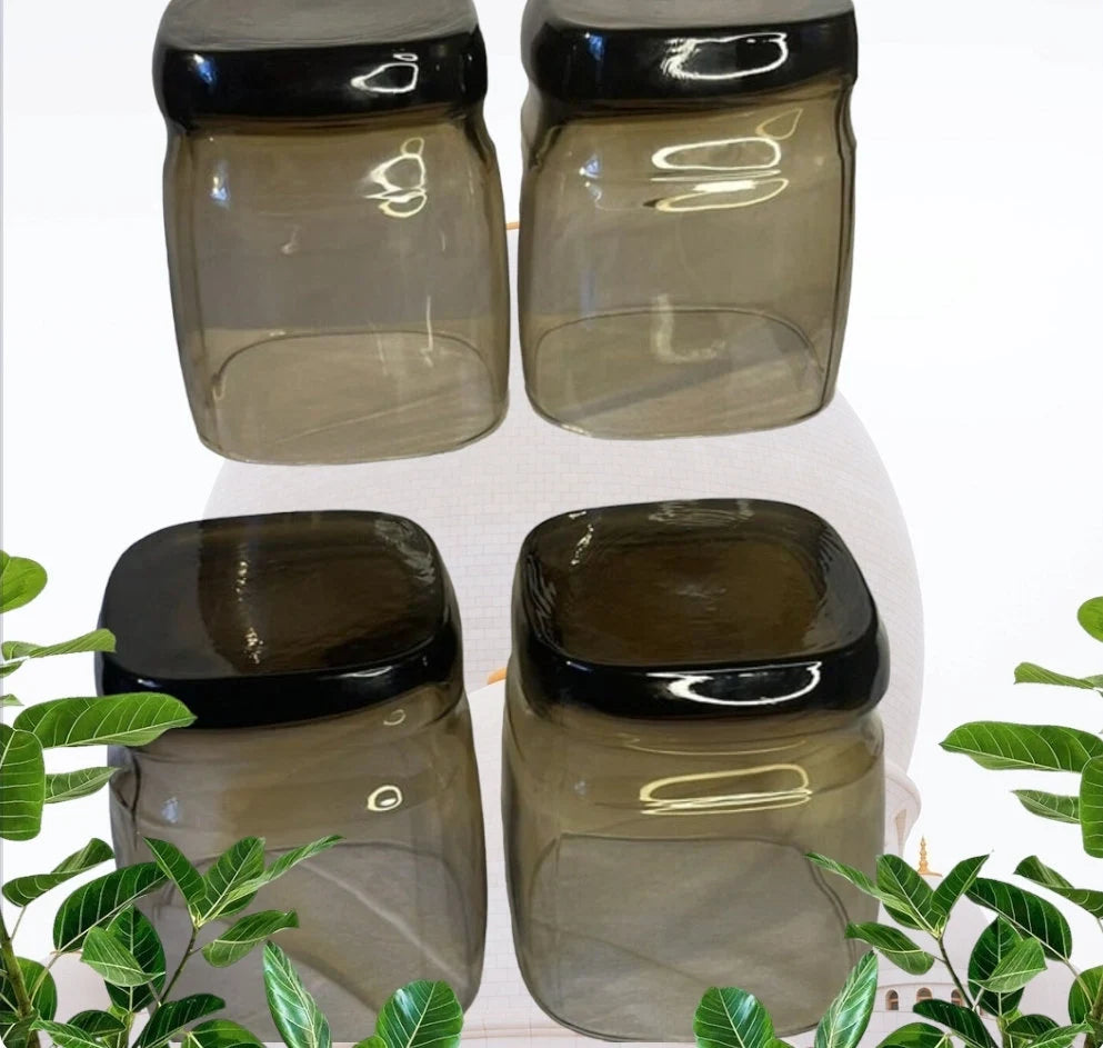 VTG Libbey Carrington Square Lowball Rocks Glasses Smokey Brown/Mocha Double Old-Fashioned Glasses Made USA Set of 4 MCM - Timeless Treasures Emporium1
