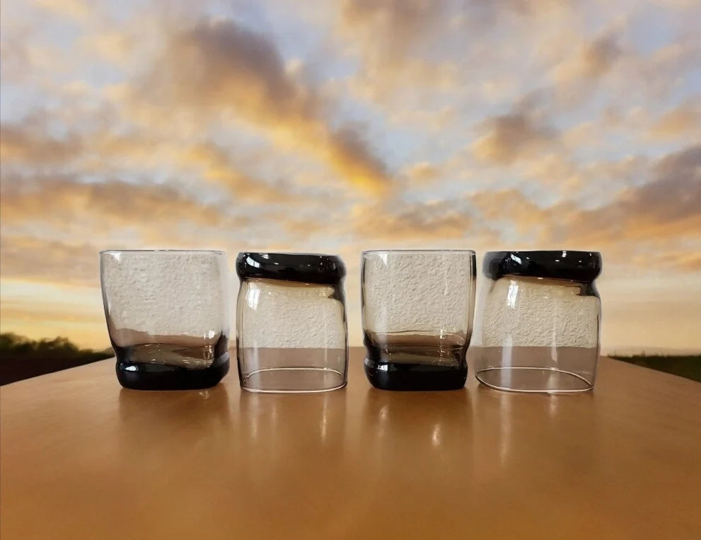 VTG Libbey Carrington Square Lowball Rocks Glasses Smokey Brown/Mocha Double Old-Fashioned Glasses Made USA Set of 4 MCM - Timeless Treasures Emporium1