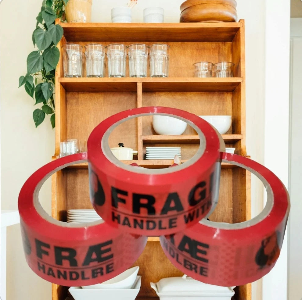 Printed Packing Tape "FRAGILE" Red (3mm x 100m) Word Print ~ 3 Pack