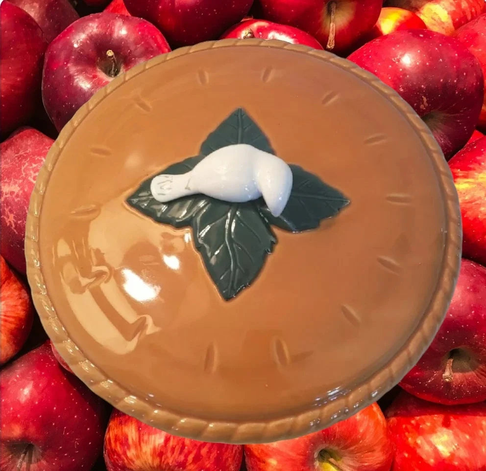 Vintage Thanksgiving Covered Ceramic Apple Pie Plate Keeper W/Bird (Dove) Handle Lid Large HTF ~ RARE ~ 11" - Timeless Treasures Emporium1