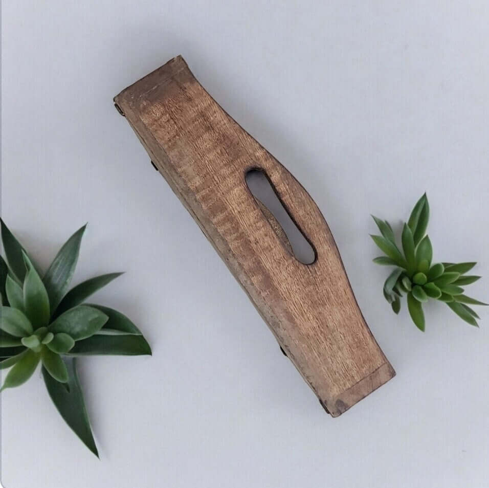 Thiak Rustic Mango Wooden Serving Tray Unique Slat Style Rectangular Shape Serving Tray with Metal Trim and Handles for Luxury Home Decor