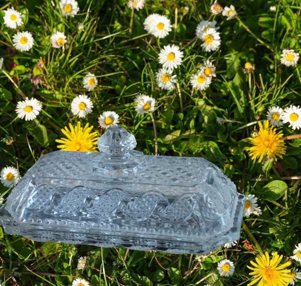Title: Vintage Avon Cape Cod Clear Glass Butter Dish with Lid - 1983-84 Collection