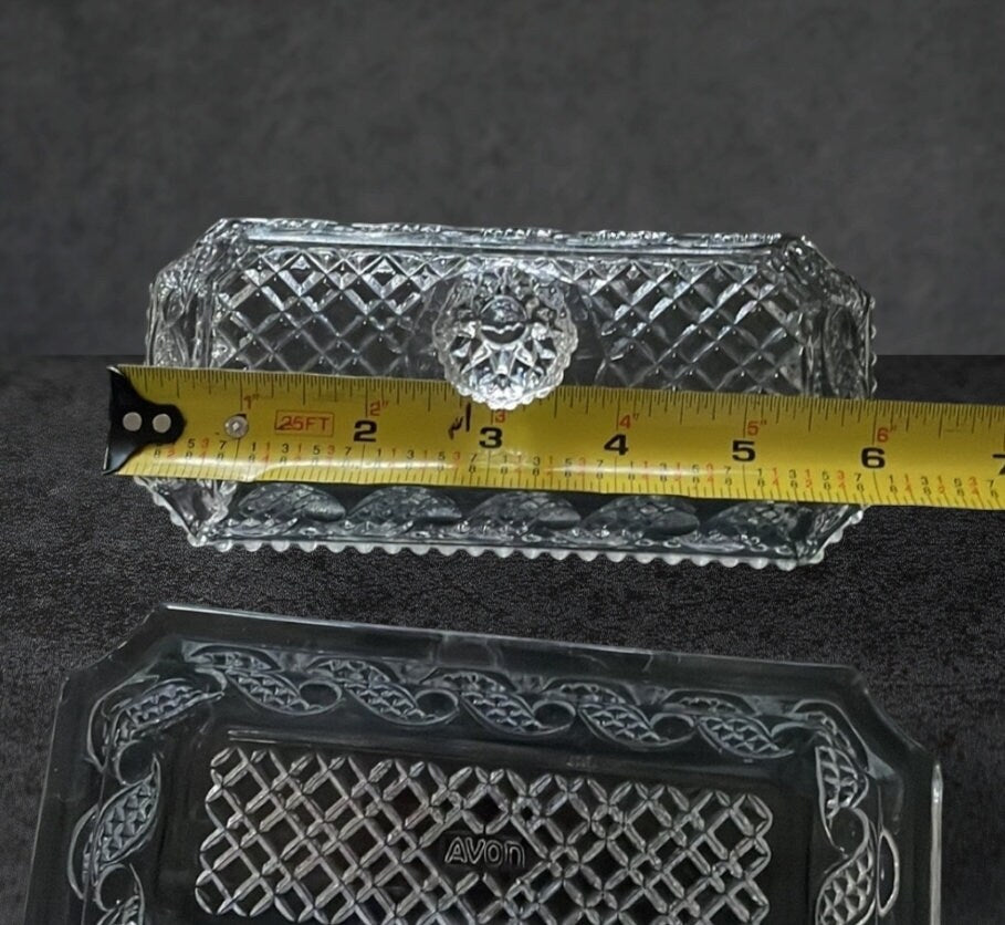 Title: Vintage Avon Cape Cod Clear Glass Butter Dish with Lid - 1983-84 Collection