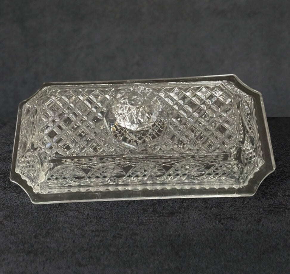 Title: Vintage Avon Cape Cod Clear Glass Butter Dish with Lid - 1983-84 Collection