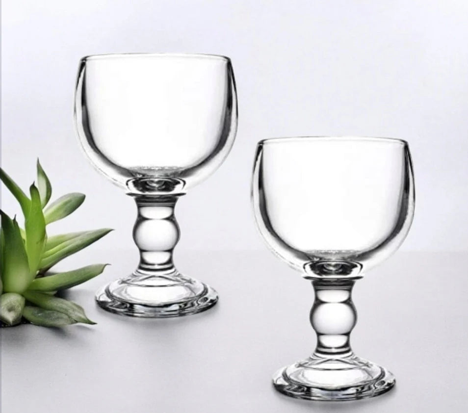 Pair of Vintage Libbey 7.25" Schooner Glass Stemmed Heavy Beer Goblets Margarita Cocktail Glasses 18 Oz Capacity