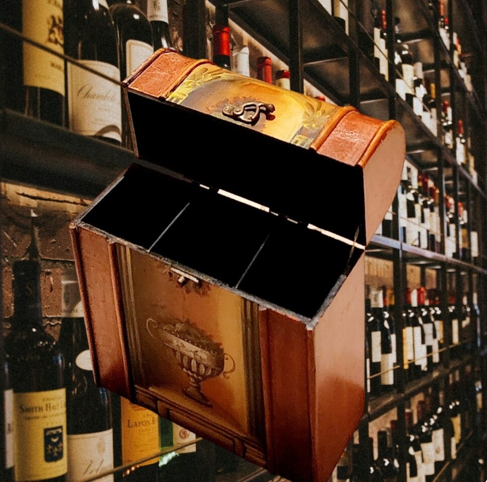 Decorative Vintage Distressed Wooden Triple Wine Box Chest Carrier ~ 13.5" - Timeless Treasures Emporium1
