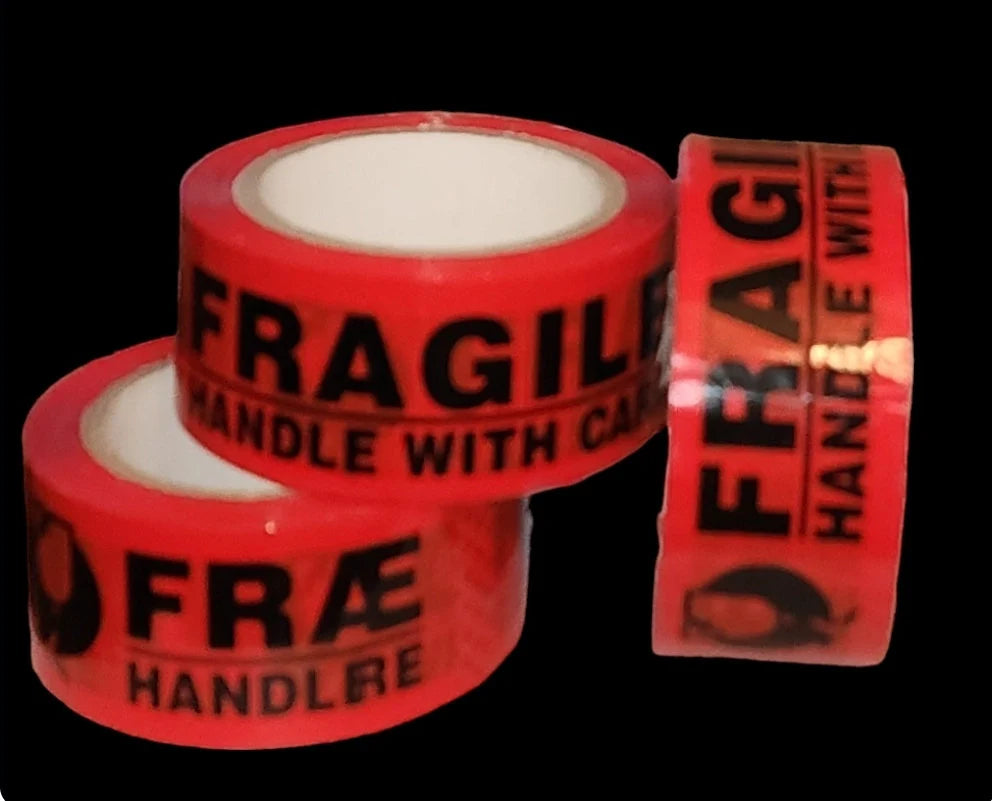 Printed Packing Tape "FRAGILE" Red (3mm x 100m) Word Print ~ 3 Pack