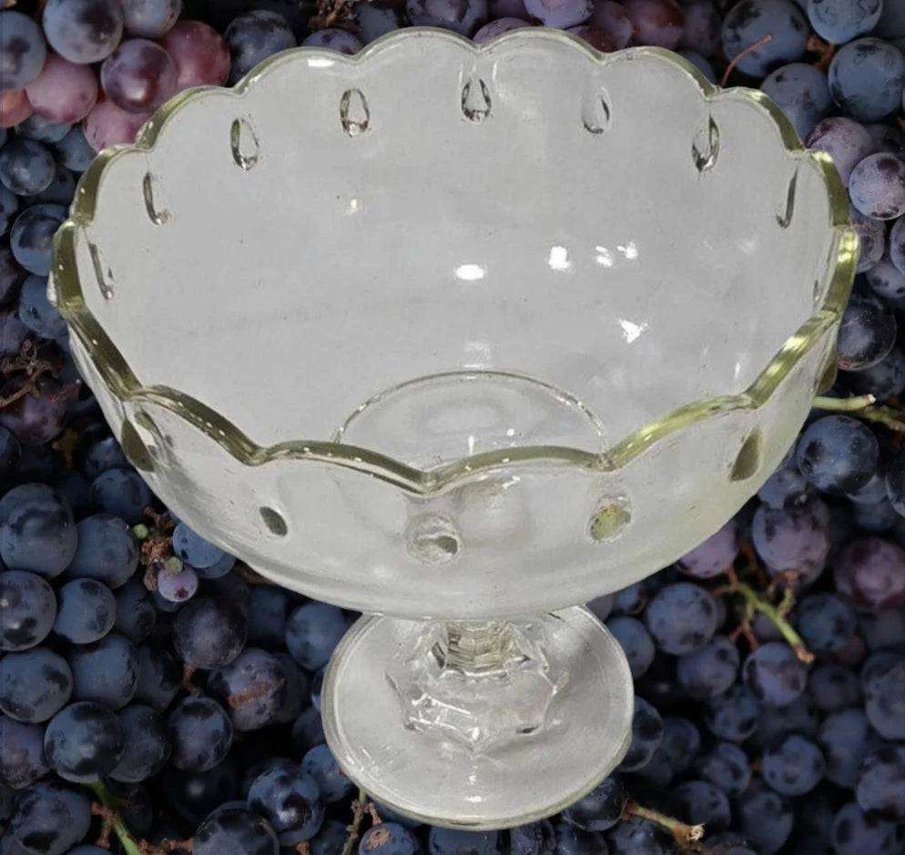Vintage Indiana Glass Teardrop Design Clear Glass Compote Pedestal Compote Bowl 7.5” Scalloped - Timeless Treasures Emporium1