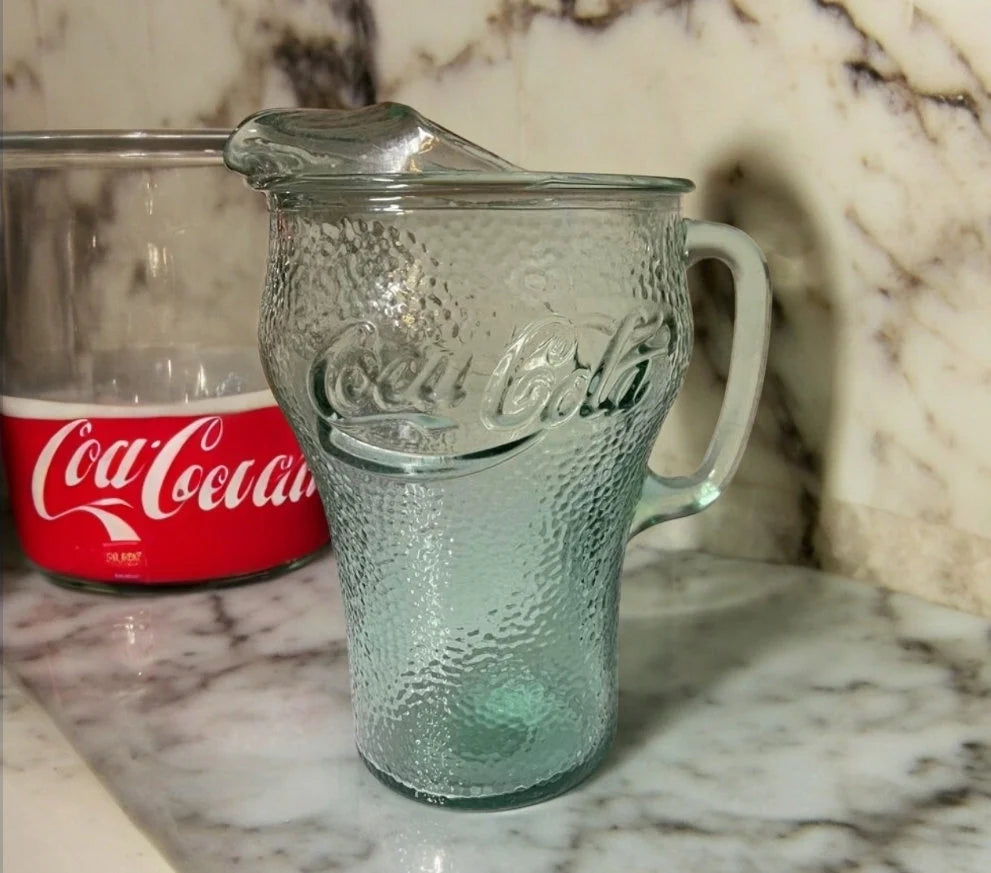 Vintage Coca Cola Green Pebbled Glass Pitcher ~ 64oz