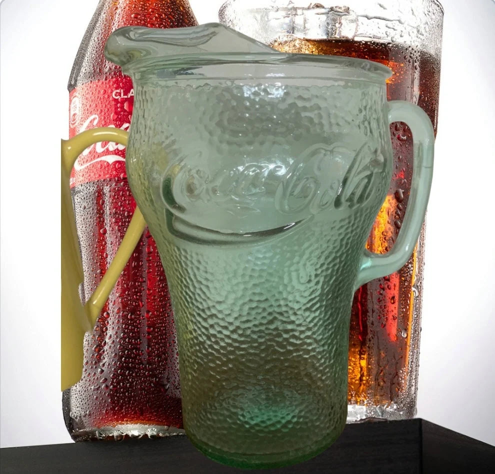 Vintage Coca Cola Green Pebbled Glass Pitcher ~ 64oz