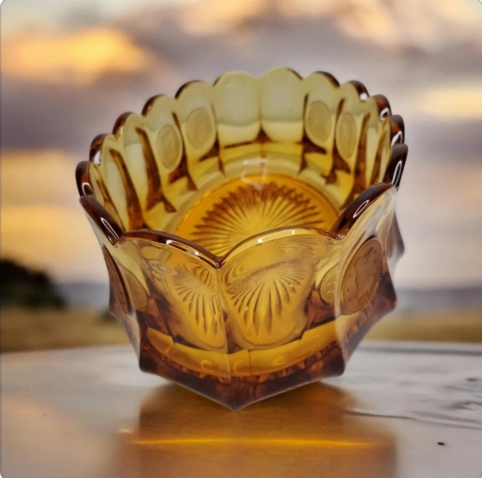 Vintage Fostoria Amber Coin Glass: Oval Amber Coin Bowl Americana #1372/189 VGC ~ 9"