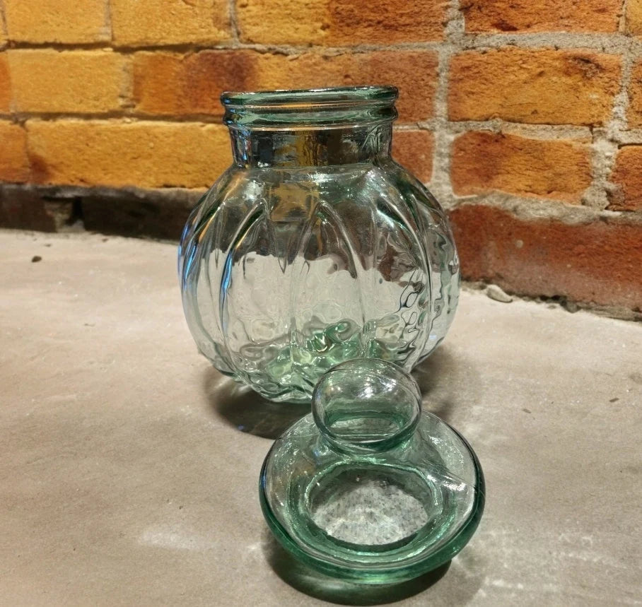 Vintage Heavy Green Glass Antique Pumpkin Shaped Apothecary Jar with Lid Candy Table Display Decoration Home Decor ~ 14"×10" - Timeless Treasures Emporium1