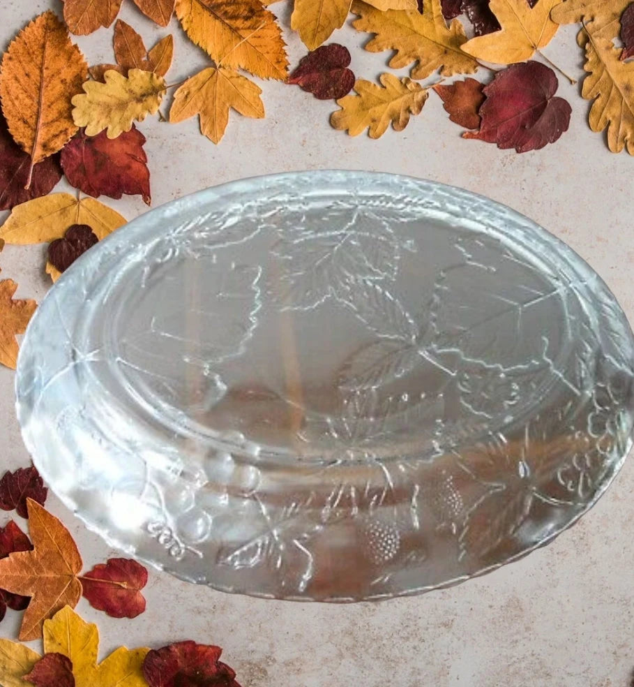 Vintage Anchor Hocking AHC-100 Festive Holiday Fall Harvest Crystal 18" Clear Oval Serving Platter Pre-owned ~ Glass