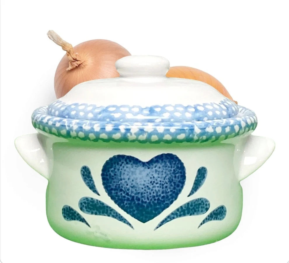 Vintage Replacement Corelle Stoneware BLUE HEARTS 16-Oz Ceramic Onion Soup Bowls Crock Mini Pot w/Lid ~ 5" - Timeless Treasures Emporium1