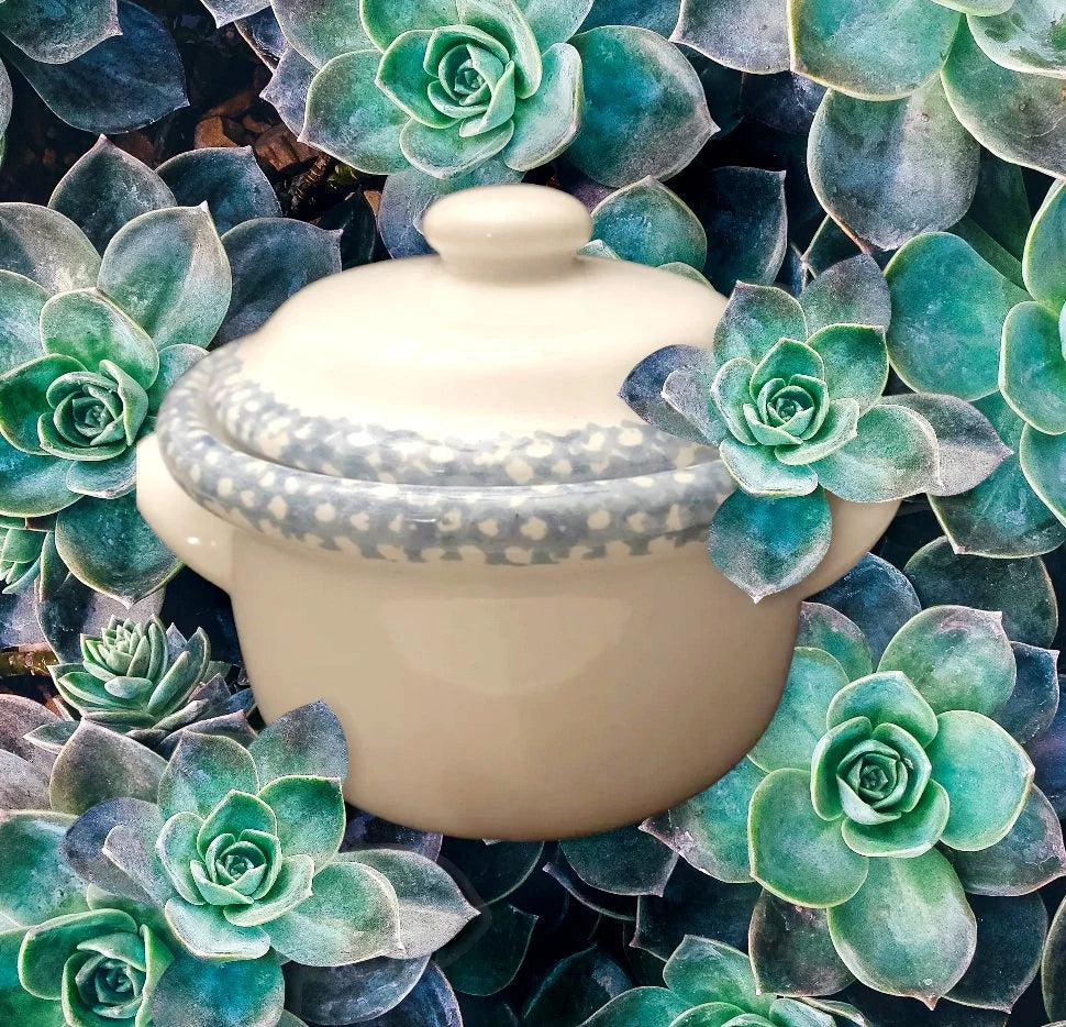 Vintage Replacement Corelle Stoneware BLUE HEARTS 16-Oz Ceramic Onion Soup Bowls Crock Mini Pot w/Lid ~ 5" - Timeless Treasures Emporium1
