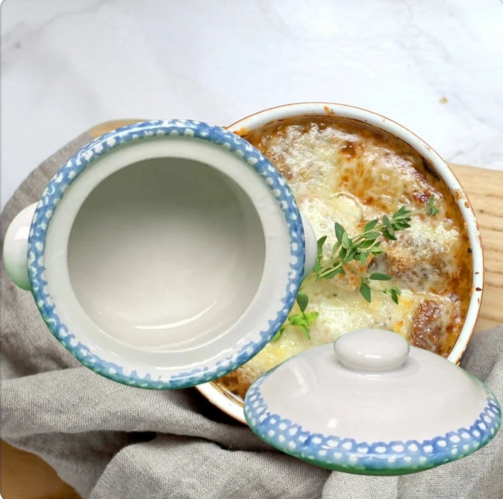 Vintage Replacement Corelle Stoneware BLUE HEARTS 16-Oz Ceramic Onion Soup Bowls Crock Mini Pot w/Lid ~ 5" - Timeless Treasures Emporium1