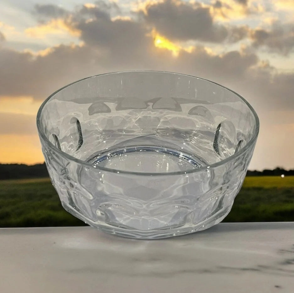 Vintage ARCOROC France Thumbprint Clear Glass Salad / Serving Bowl 8 5/8" x 4"