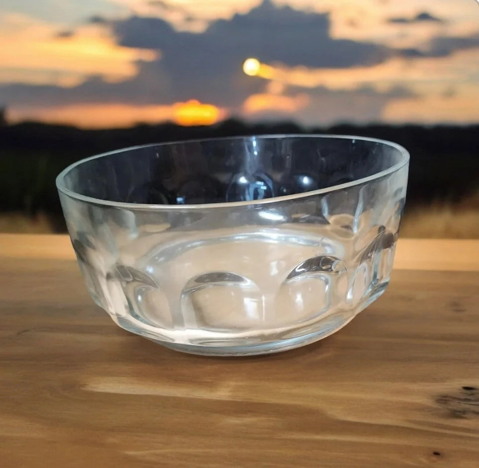 Vintage ARCOROC France Thumbprint Clear Glass Salad / Serving Bowl 8 5/8" x 4"