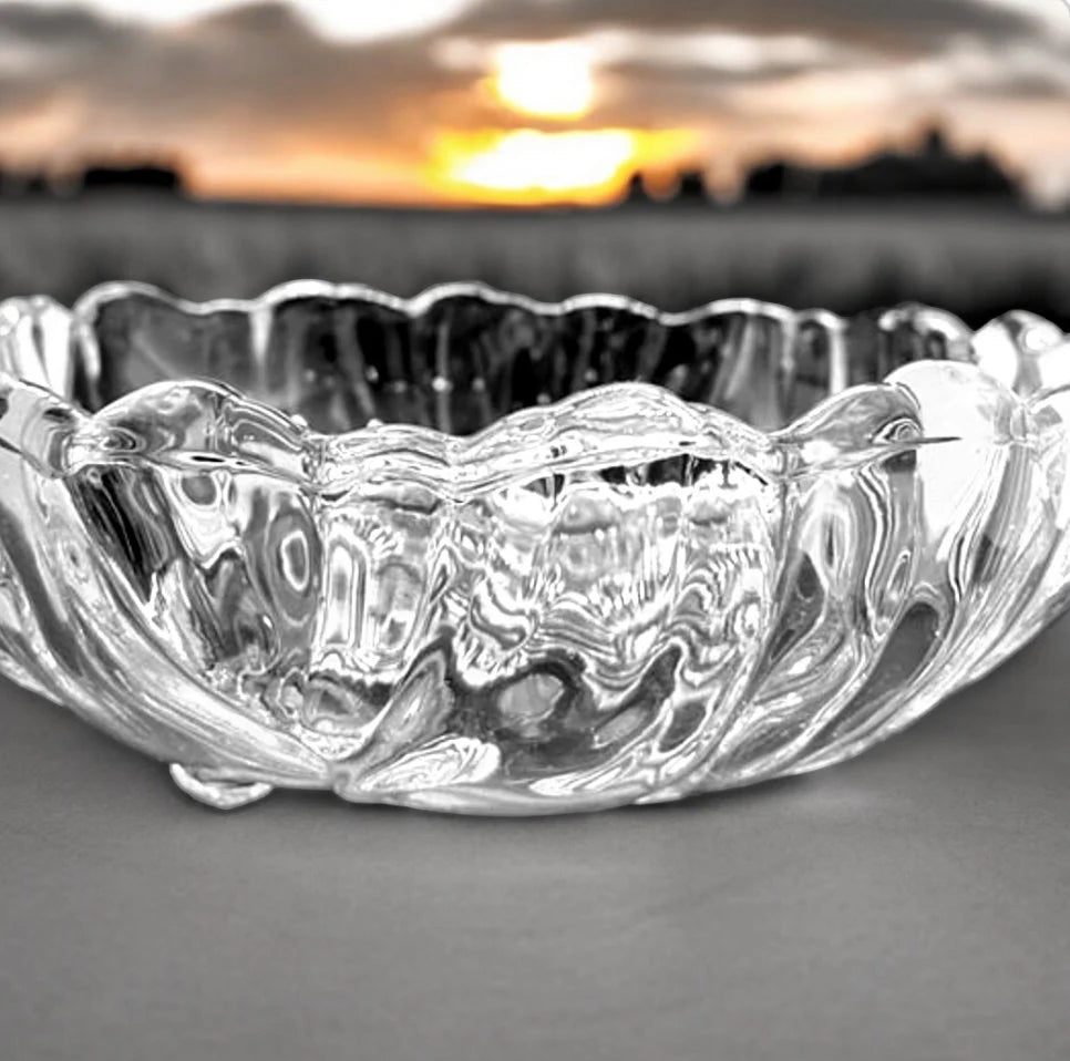 Vintage 70s Clear Indiana Glass Large Serving Fruit Bowl Sunflower Pattern