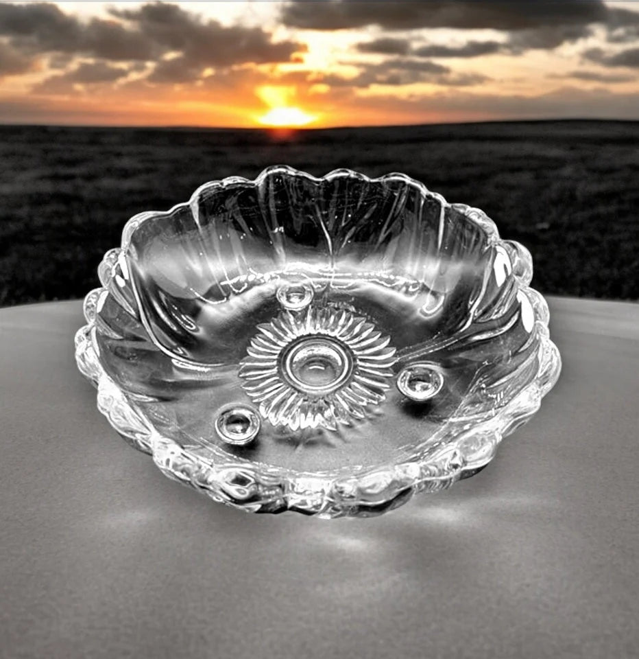 Vintage 70s Clear Indiana Glass Large Serving Fruit Bowl Sunflower Pattern