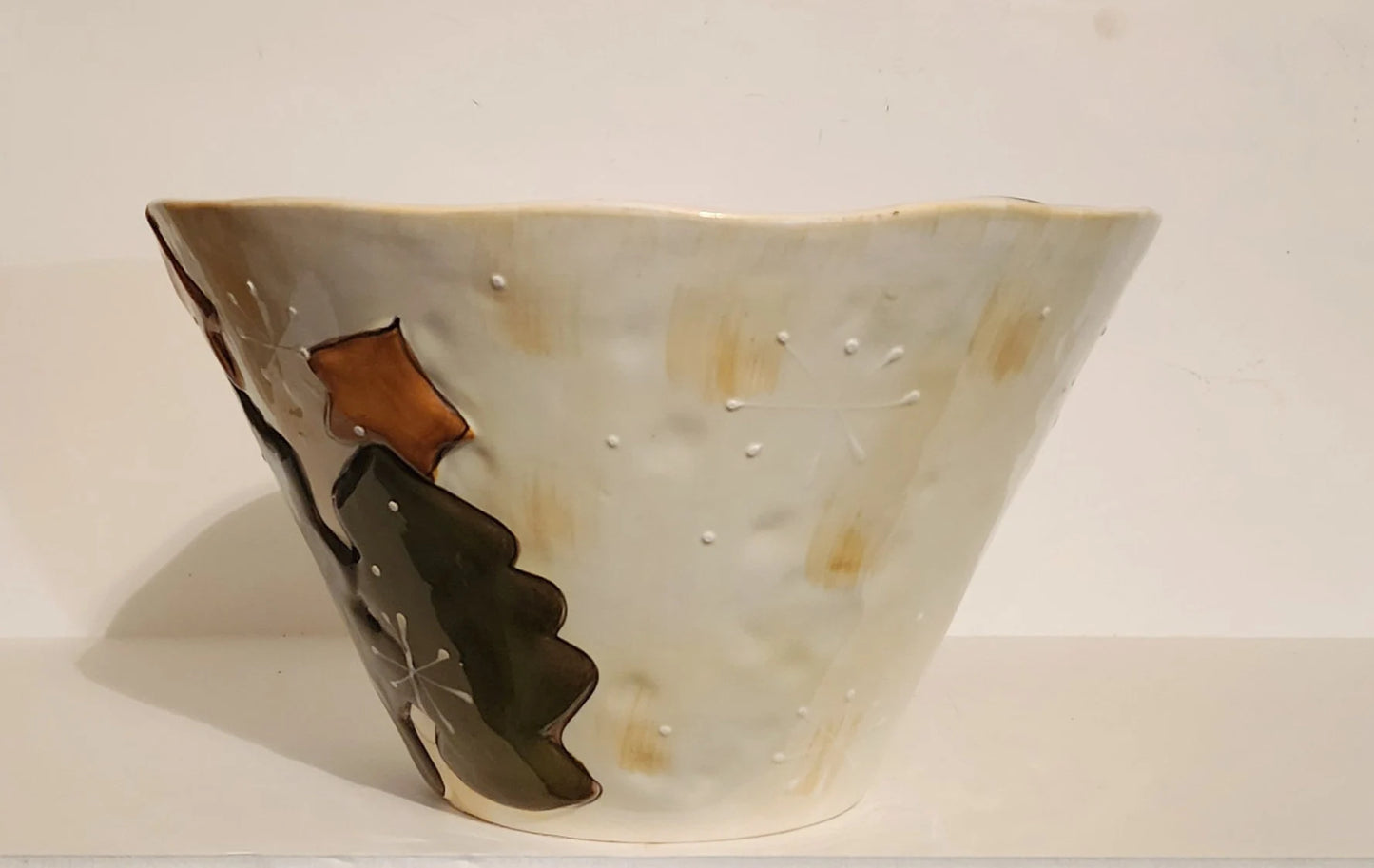 Vintage Handmade Ceramic Snowman/Wintery Popcorn Tub/Bucket - Timeless Treasures Emporium1