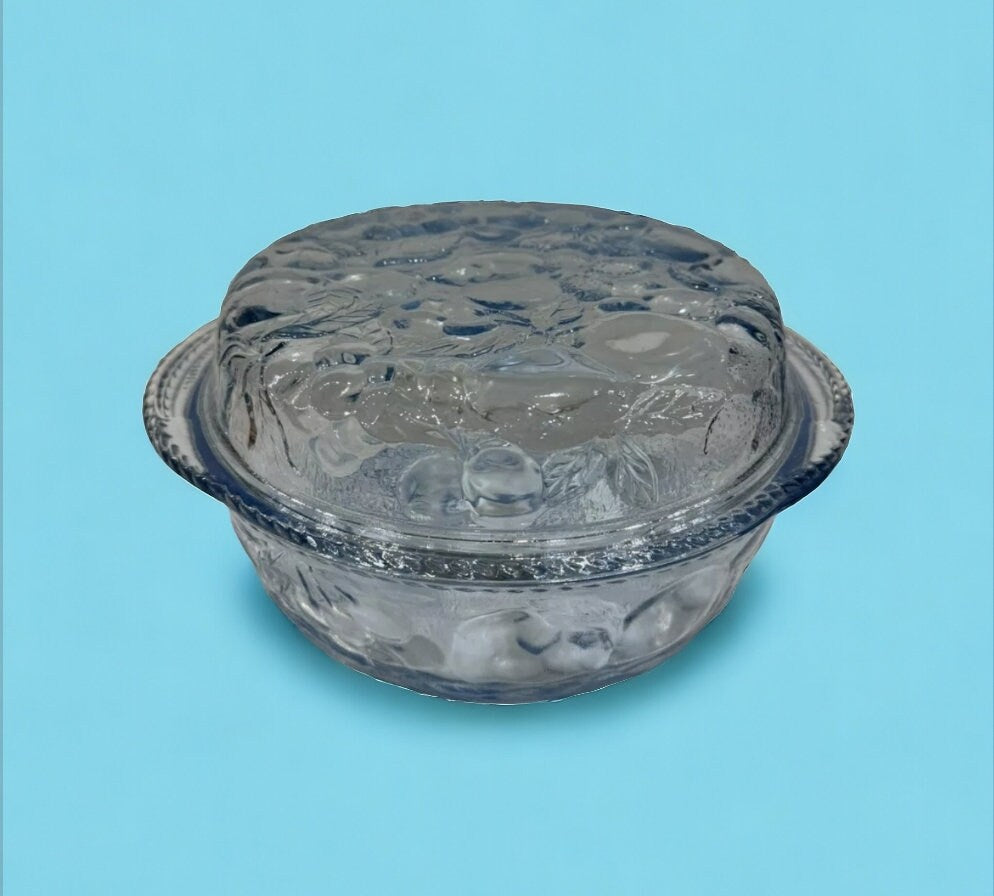 Libbey 3-Qt Orchard Fruit Blue Casserole with Pie Plate with Lid - Timeless Treasures Emporium1