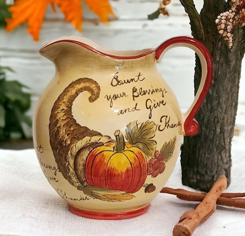 Harvest Season Count Your Blessings and Give Thanks 4-QT Pitcher by Bountiful Cornucopia - Timeless Treasures Emporium1