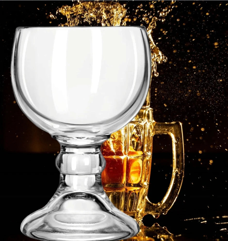 Pair of Vintage Libbey 7.25" Schooner Glass Stemmed Heavy Beer Goblets Margarita Cocktail Glasses 18 Oz Capacity