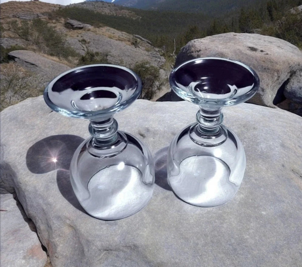 Pair of Vintage Libbey 7.25" Schooner Glass Stemmed Heavy Beer Goblets Margarita Cocktail Glasses 18 Oz Capacity