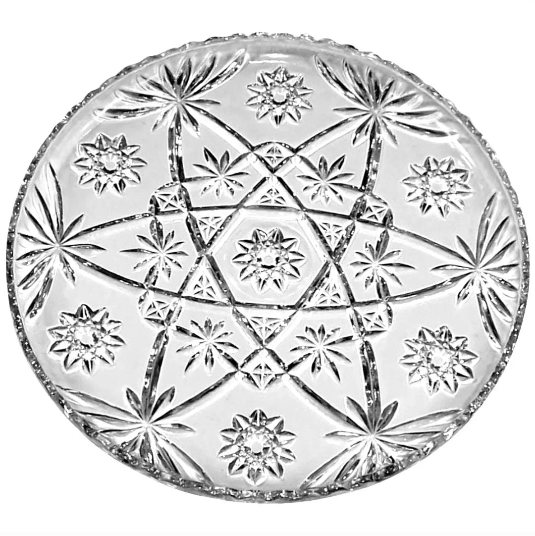 Vintage Anchor Hocking Star of David Precut Serving Platter Cake Plate - Clear Cupped Edge, 13.5"D