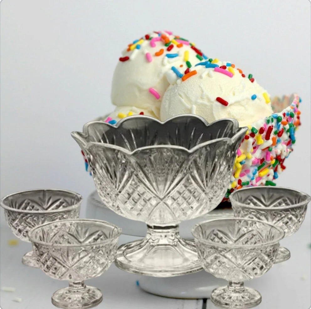 Dublin Crystal 5 Piece Scalloped Footed Trifle Bowl 75oz & Ice Cream Bowl 10oz Set - Timeless Treasures Emporium1