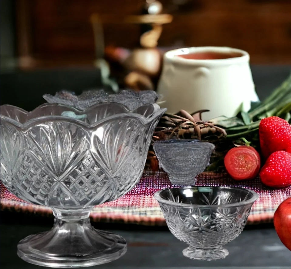 Dublin Crystal 5 Piece Scalloped Footed Trifle Bowl 75oz & Ice Cream Bowl 10oz Set - Timeless Treasures Emporium1