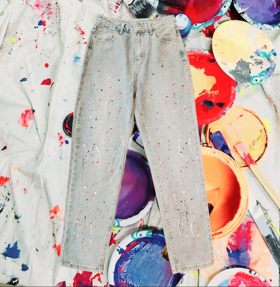 Shein High Waisted Slim Fit Light Blue Paint Splattered Jeans Women's Size S (US-4)